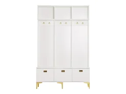 Roupeiro branco com 3 portas e 6 ganchos, pés dourados, 120 x 40 x 191,5 cm