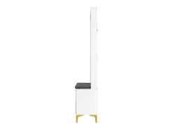 Roupeiro branco com 2 portas, sapateira e almofada, ganchos, pés dourados 60,5x35,2x180,5cm