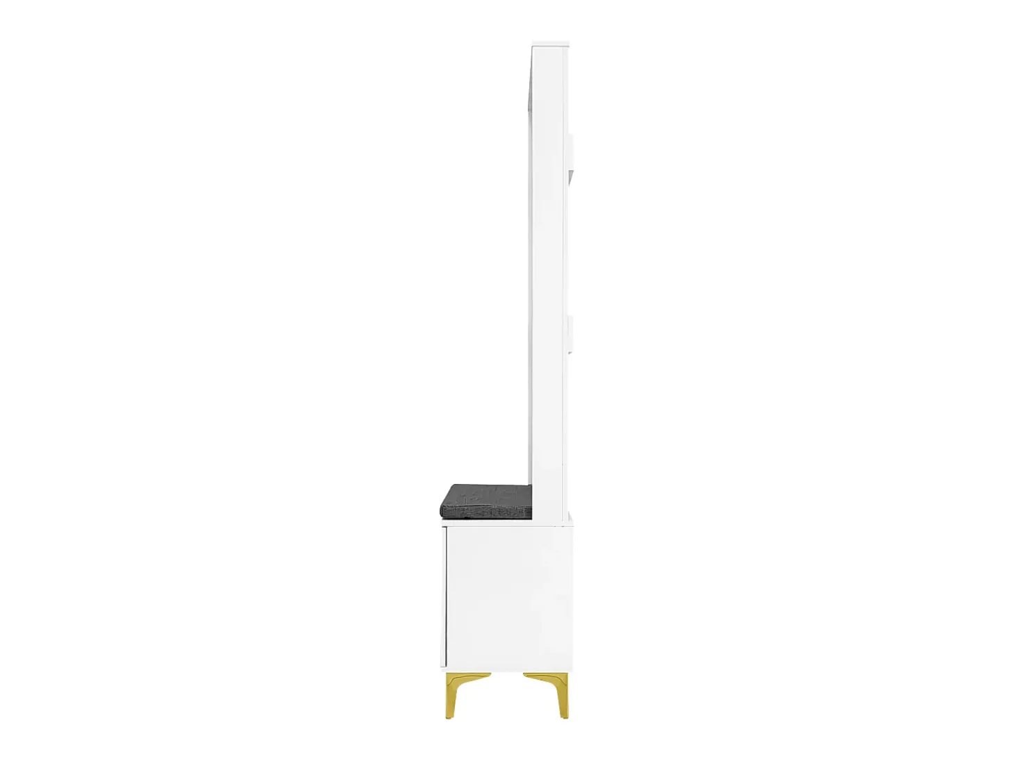 Roupeiro branco com 2 portas, sapateira e almofada, ganchos, pés dourados 60,5x35,2x180,5cm