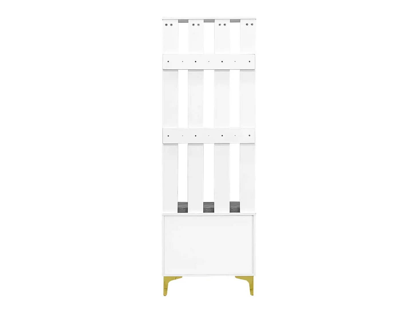 Roupeiro branco com 2 portas, sapateira e almofada, ganchos, pés dourados 60,5x35,2x180,5cm