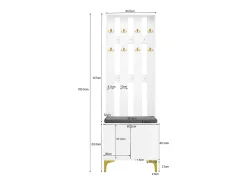 Roupeiro branco com 2 portas, sapateira e almofada, ganchos, pés dourados 60,5x35,2x180,5cm