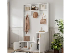 Roupeiro branco com 3 portas, 3 ganchos e arrumação aberta, 120x40x200 cm