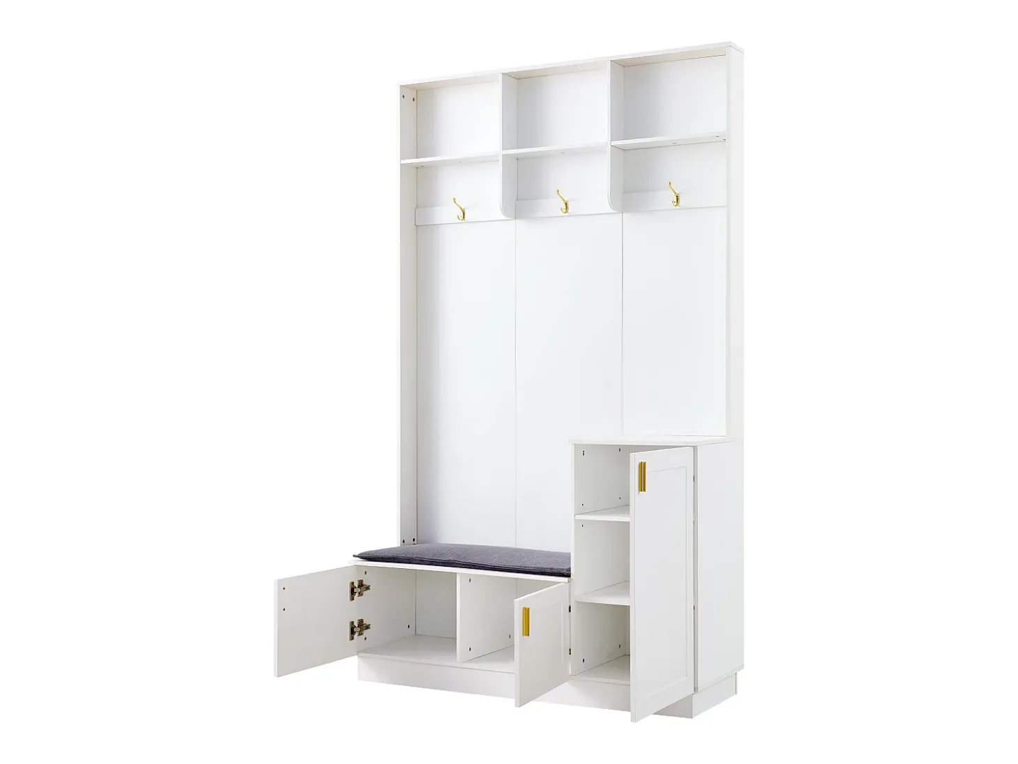Roupeiro branco com 3 portas, 3 ganchos e arrumação aberta, 120x40x200 cm