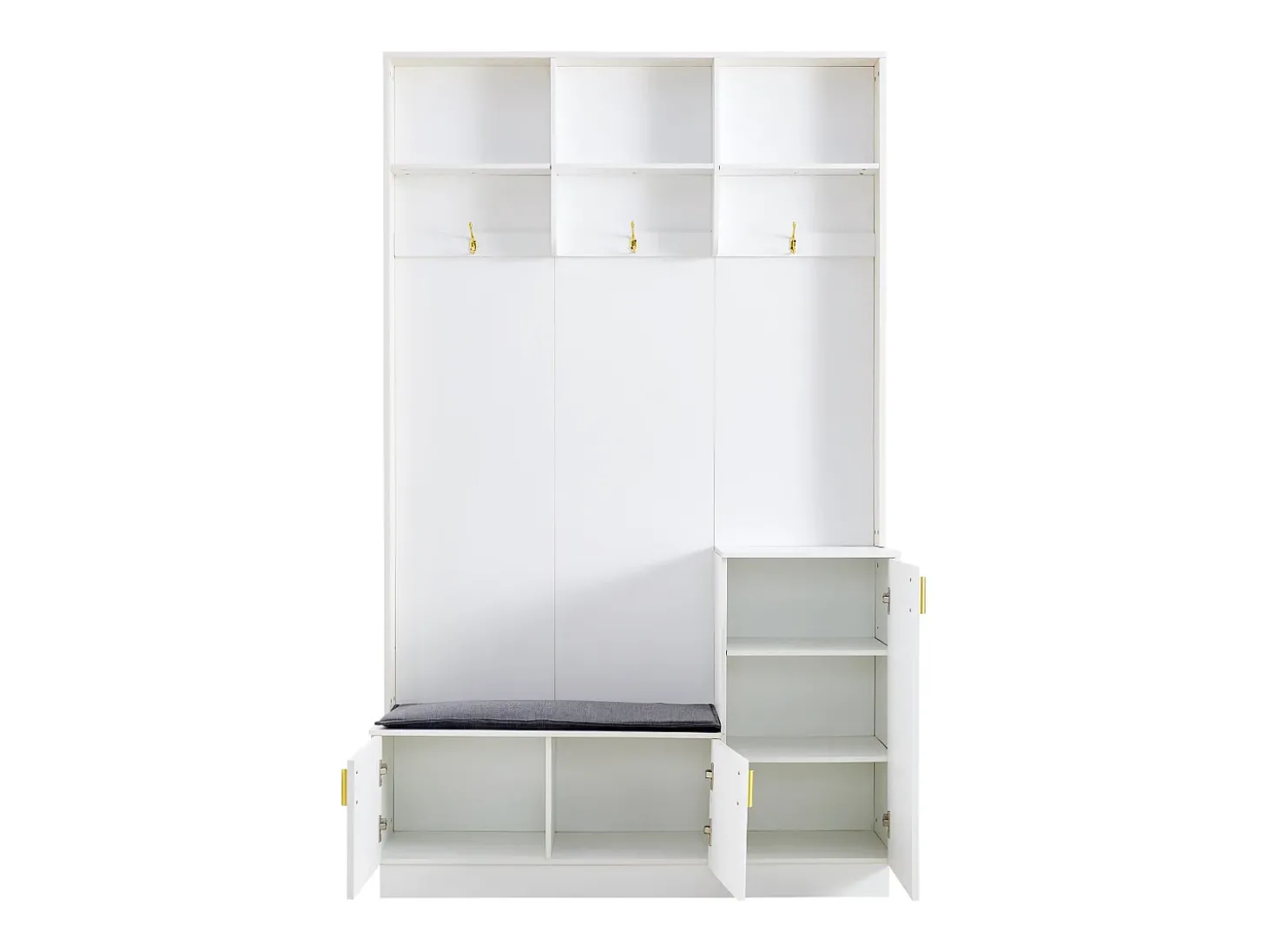 Roupeiro branco com 3 portas, 3 ganchos e arrumação aberta, 120x40x200 cm