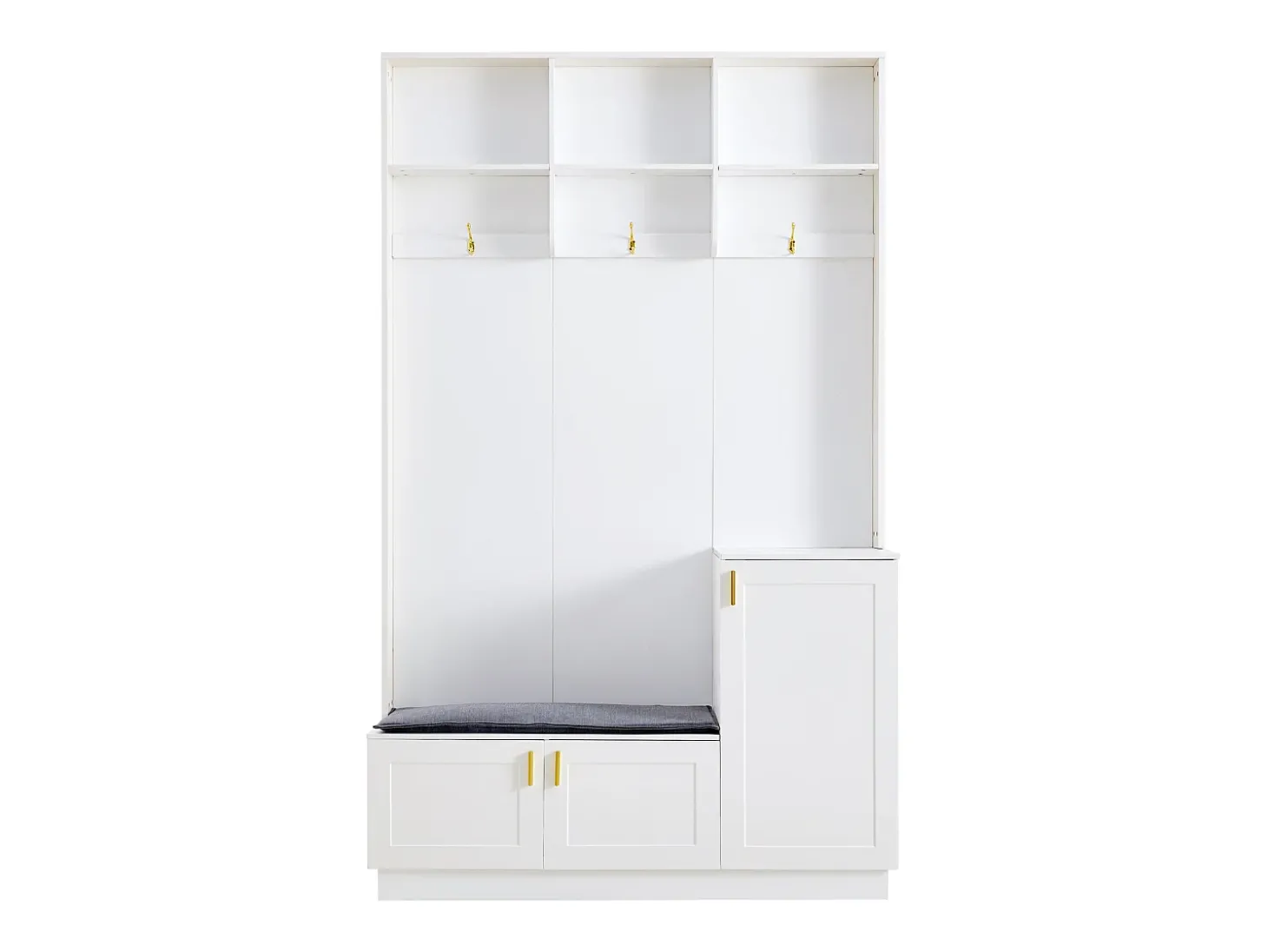 Roupeiro branco com 3 portas, 3 ganchos e arrumação aberta, 120x40x200 cm