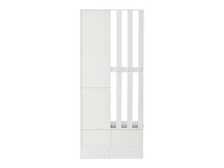 Roupeiro branco com 2 portas, gaveta, ganchos e banco, porta de vidro 85x33,5x200cm