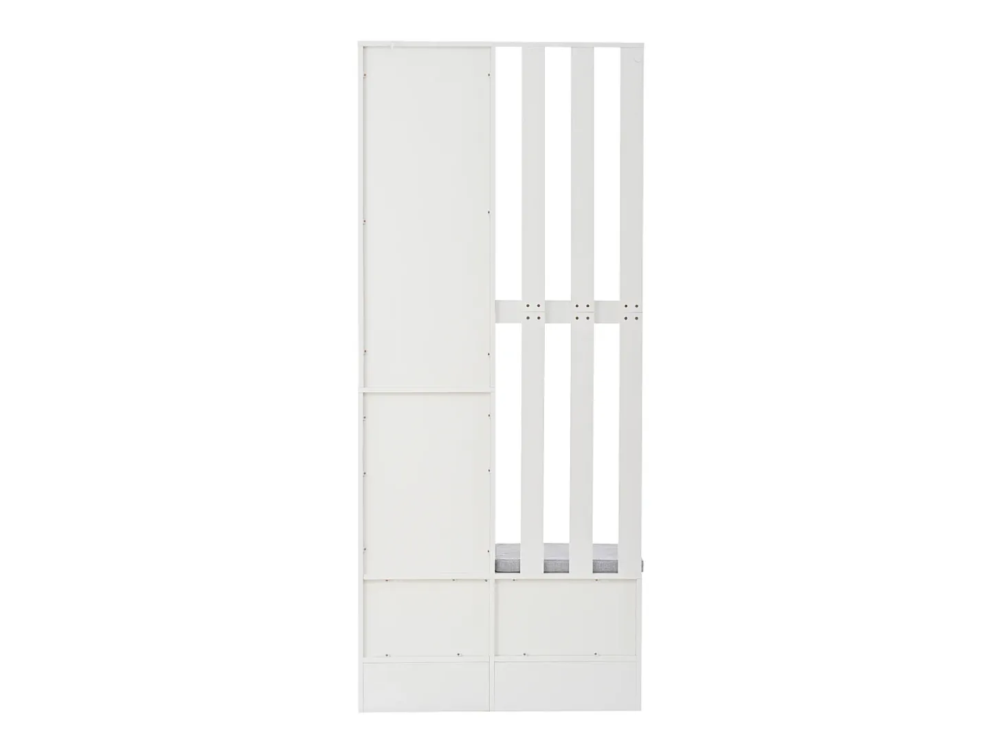 Roupeiro branco com 2 portas, gaveta, ganchos e banco, porta de vidro 85x33,5x200cm