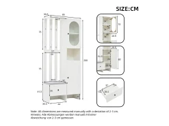 Roupeiro branco com 2 portas, gaveta, ganchos e banco, porta de vidro 85x33,5x200cm