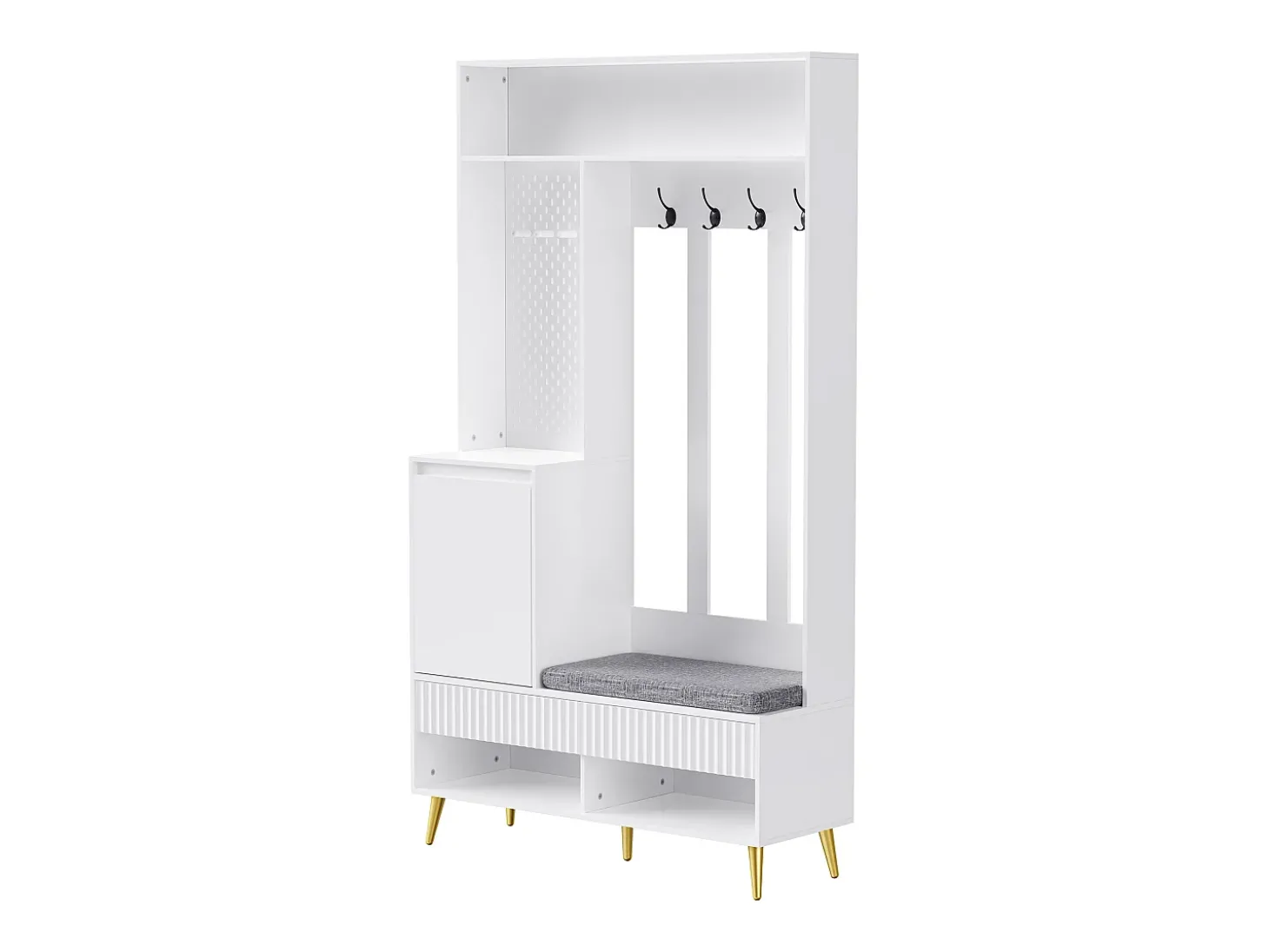 Roupeiro branco com 1 porta, 2 gavetas, 4 ganchos e 1 banco 100 x 35 x 180 cm