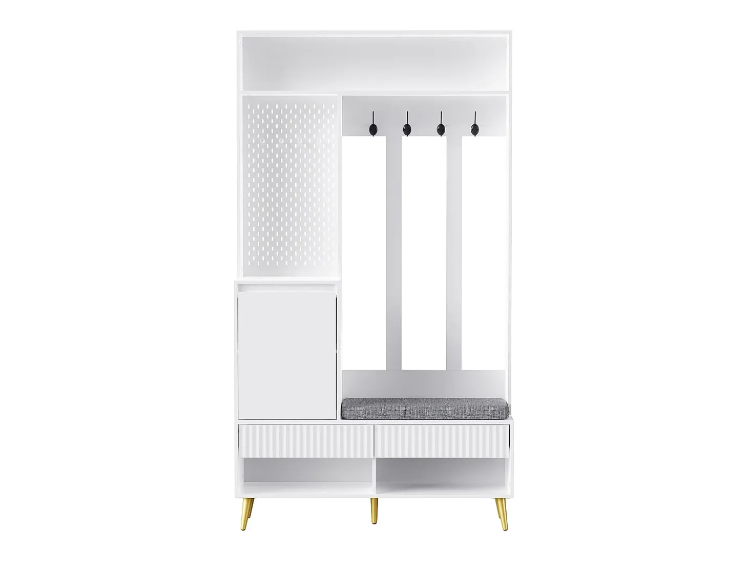 Roupeiro branco com 1 porta, 2 gavetas, 4 ganchos e 1 banco 100 x 35 x 180 cm