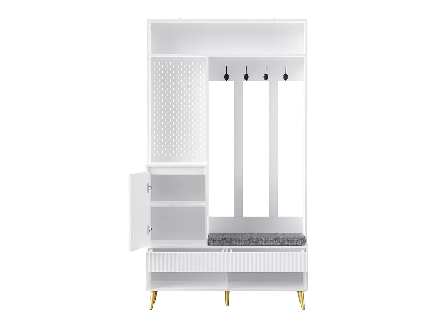 Roupeiro branco com 1 porta, 2 gavetas, 4 ganchos e 1 banco 100 x 35 x 180 cm