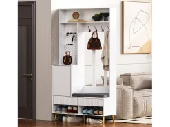 Roupeiro branco com 1 porta, 2 gavetas, 4 ganchos e 1 banco 100 x 35 x 180 cm