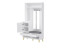 Roupeiro branco com 1 porta, 2 gavetas, 4 ganchos e 1 banco 100 x 35 x 180 cm