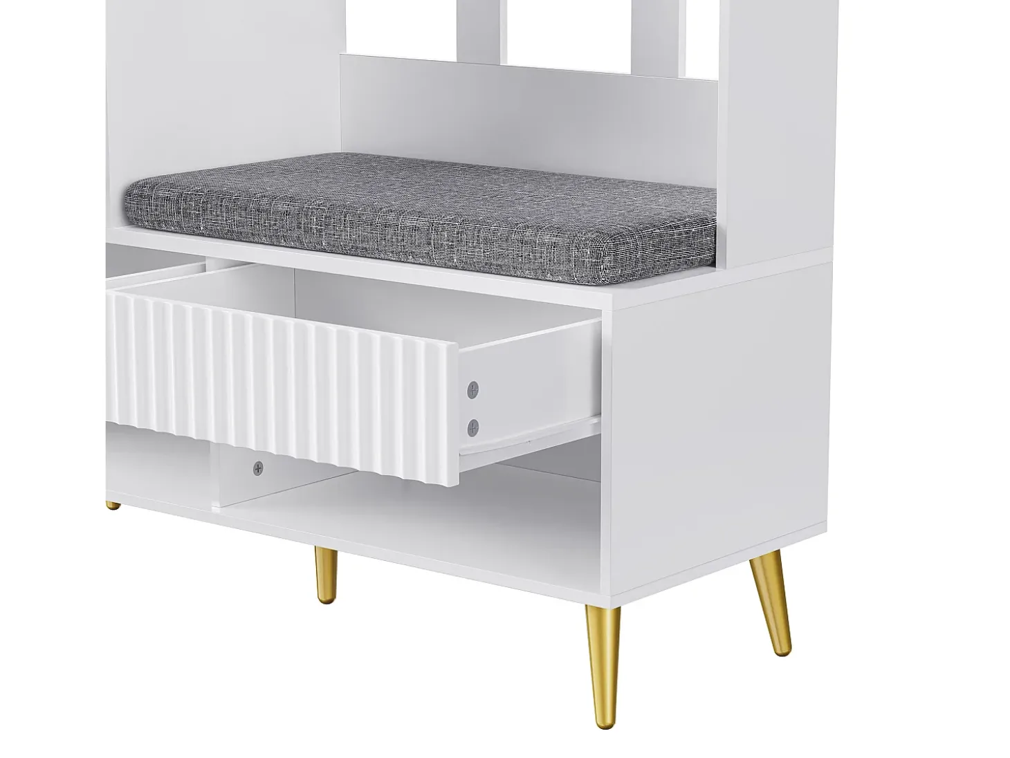 Roupeiro branco com 1 porta, 2 gavetas, 4 ganchos e 1 banco 100 x 35 x 180 cm