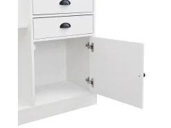Roupeiro branco e madeira com espelho, 2 gavetas, 1 porta, ganchos e suporte para guarda-chuva 110,5x38x191cm
