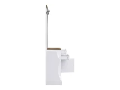 Roupeiro branco e madeira com espelho, 2 gavetas, 1 porta, ganchos e suporte para guarda-chuva 110,5x38x191cm