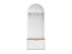 Roupeiro branco e natural com porta e ganchos dourados, design em arco 75x35x195cm