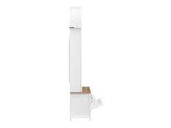 Roupeiro branco e natural com porta e ganchos dourados, design em arco 75x35x195cm