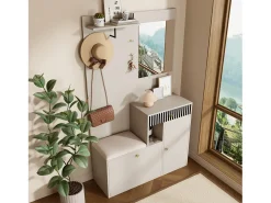 Roupeiro com 2 portas, gaveta, espelho e almofada, material MDF 110x37x185,5 cm
