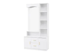 Roupeiro com espelho, 2 gavetas e 2 portas - Branco 90 x 40 x 180 cm