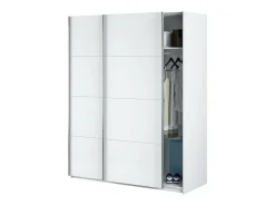 Roupeiro Dmace, Roupeiro de quarto com 2 portas de correr, Armário com varão e 2 prateleiras, 150x60h200 cm, Branco
