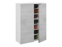 Roupeiro multiusos Dlel, Armário auxiliar com 2 portas, Sapateira baixa com 6 prateleiras, Sapateira baixa, 70x36h103 cm, Cimento e Branco