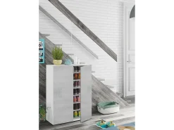 Roupeiro multiusos Olathe, Armário auxiliar com 2 portas, Sapateira baixa com 6 prateleiras, Sapateira baixa, 70x36h103 cm, Cimento e Branco