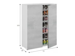 Roupeiro multiusos Olathe, Armário auxiliar com 2 portas, Sapateira baixa com 6 prateleiras, Sapateira baixa, 70x36h103 cm, Cimento e Branco