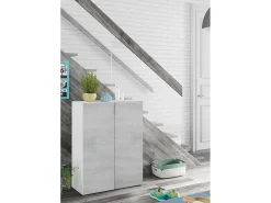 Roupeiro multiusos Olathe, Armário auxiliar com 2 portas, Sapateira baixa com 6 prateleiras, Sapateira baixa, 70x36h103 cm, Cimento e Branco