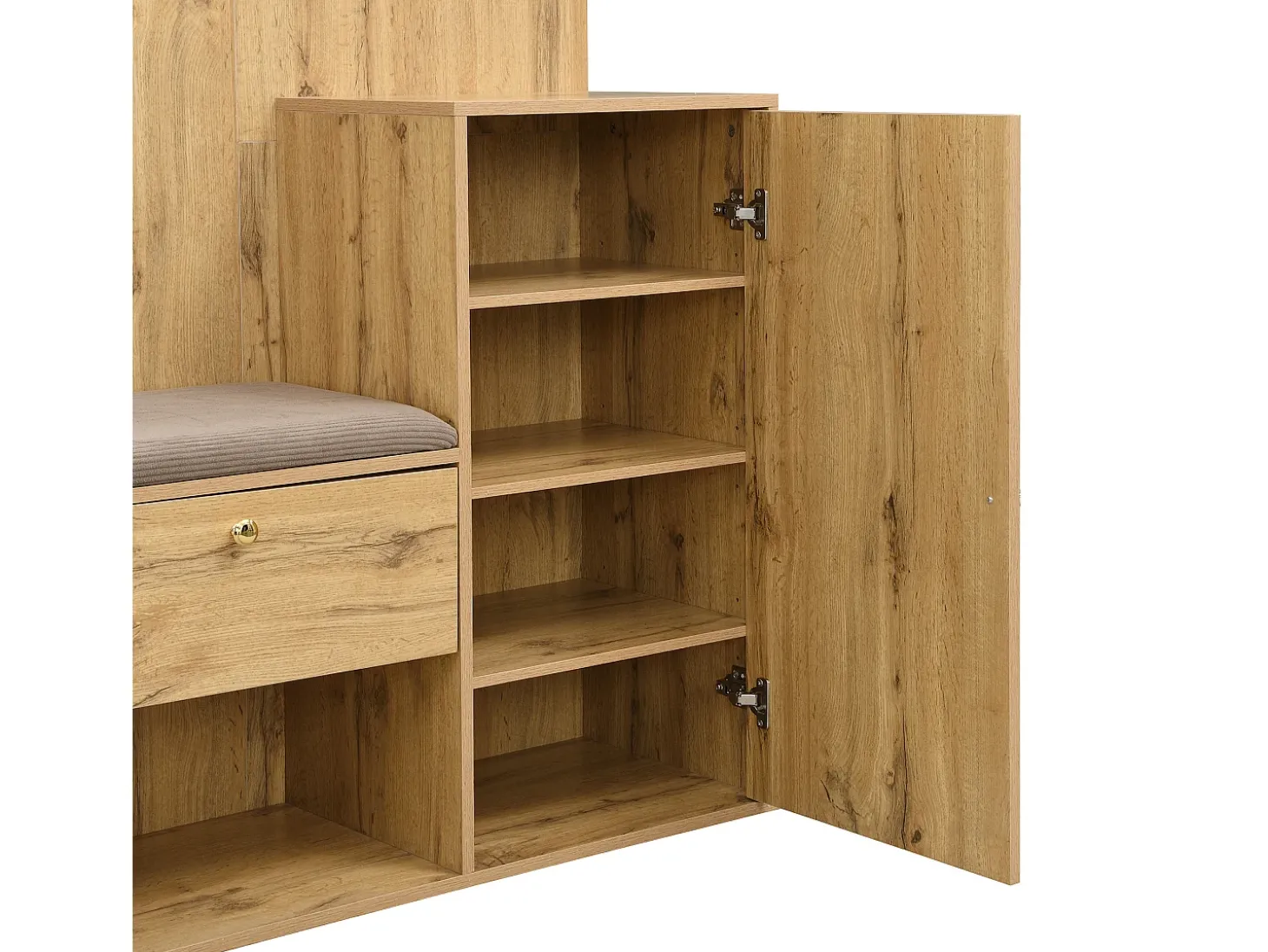 Roupeiro natural com 2 portas, espelho, suporte para guarda-chuvas e sapateira, multifunções 115 x 37 x 185