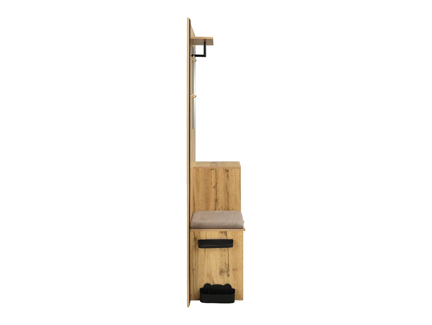 Roupeiro natural com 2 portas, espelho, suporte para guarda-chuvas e sapateira, multifunções 115 x 37 x 185