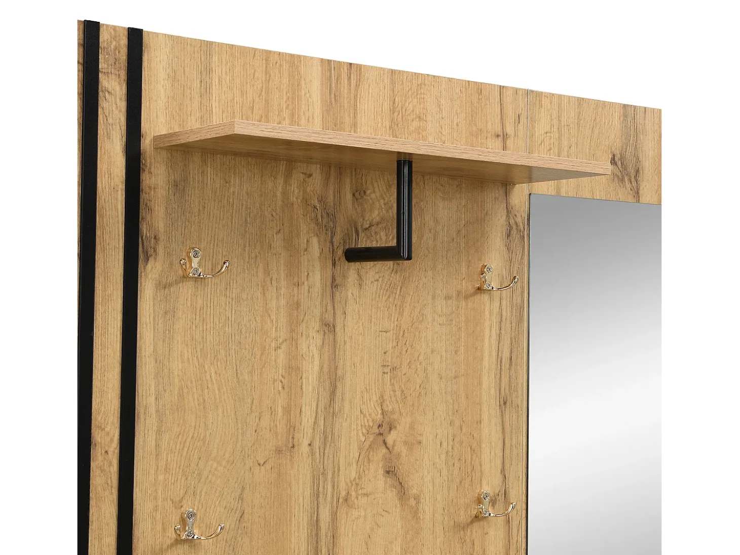 Roupeiro natural com 2 portas, espelho, suporte para guarda-chuvas e sapateira, multifunções 115 x 37 x 185