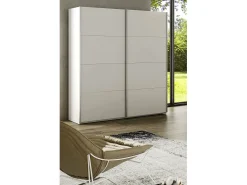 Roupeiro Ponce, Roupeiro de quarto com 2 portas de correr, Armário com varão e 2 prateleiras, 150x60h200 cm, Branco