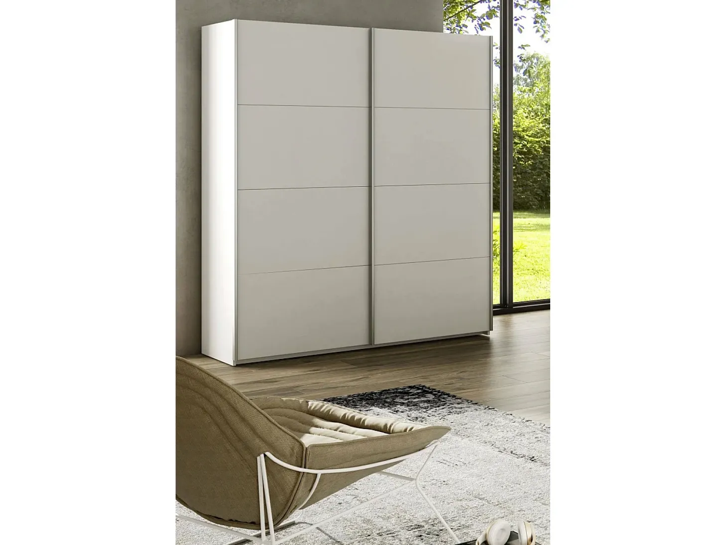 Roupeiro Ponce, Roupeiro de quarto com 2 portas de correr, Armário com varão e 2 prateleiras, 150x60h200 cm, Branco
