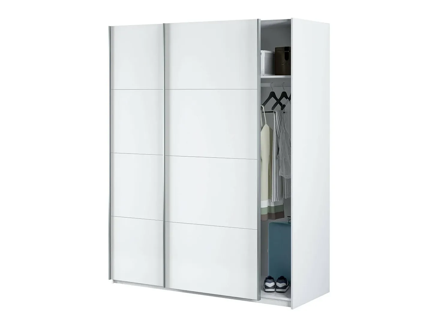 Roupeiro Ponce, Roupeiro de quarto com 2 portas de correr, Armário com varão e 2 prateleiras, 150x60h200 cm, Branco