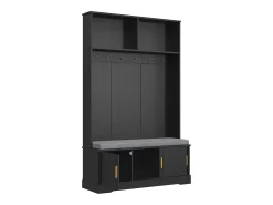 Roupeiro preto com 3 portas, sapateira e 6 ganchos, simples e versátil 120×40×191 cm