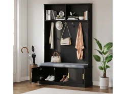 Roupeiro preto com 3 portas, sapateira e 6 ganchos, simples e versátil 120×40×191 cm