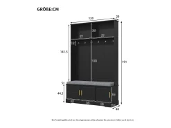 Roupeiro preto com 3 portas, sapateira e 6 ganchos, simples e versátil 120×40×191 cm