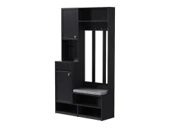 Roupeiro preto com 2 portas, 1 gaveta, 4 ganchos e 1 banco, 100x30x180cm