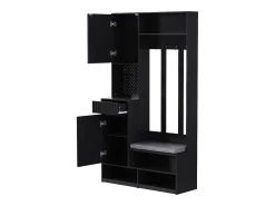 Roupeiro preto com 2 portas, 1 gaveta, 4 ganchos e 1 banco, 100x30x180cm