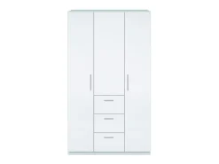Roupeiro Providence, Roupeiro de quarto com 3 portas de batente, Armário com varão e 3 prateleiras, 117x52h203 cm, Branco