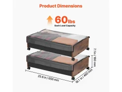 Sacos de Armazenamento SucceBuy sob a Cama com Rodinhas Traváveis, Organizador de Sapatos sob a Cama 2 Peças de 65 x 46 x 18 cm, Caixa de Armazenamento
