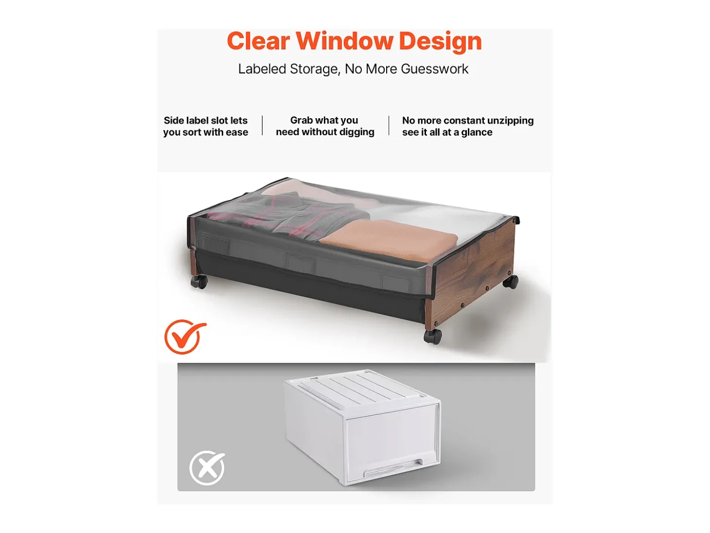Sacos de Armazenamento SucceBuy sob a Cama com Rodinhas Traváveis, Organizador de Sapatos sob a Cama 2 Peças de 65 x 46 x 18 cm, Caixa de Armazenamento