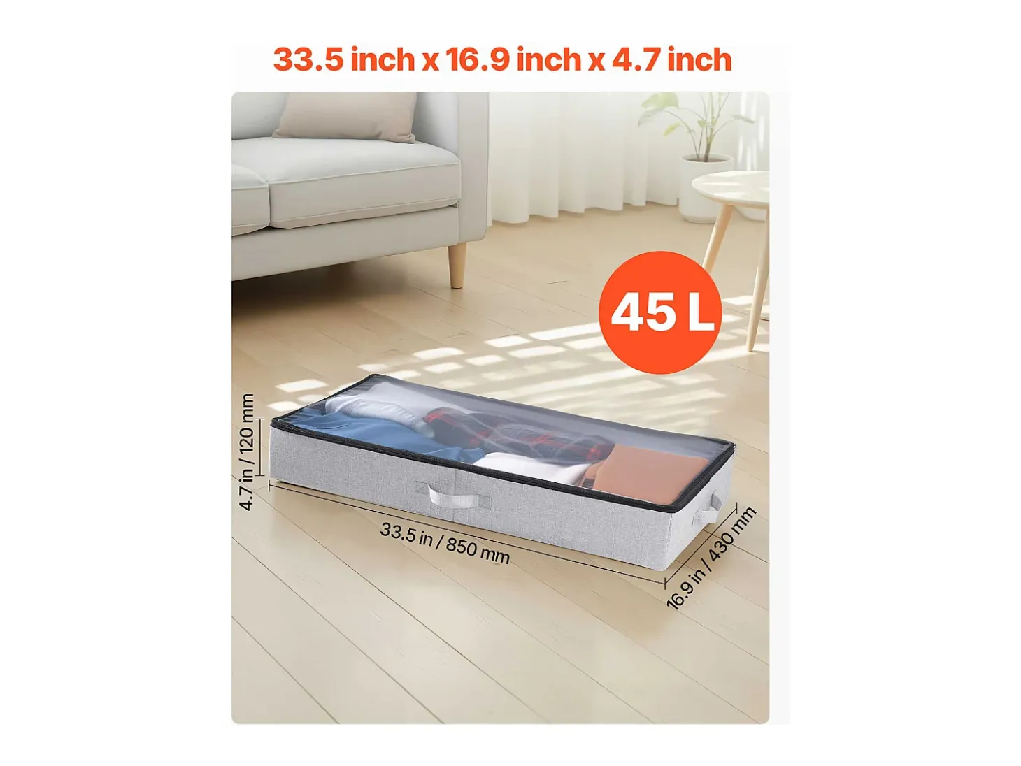 Sacos de Armazenamento SucceBuy sob a Cama 2 Peças 45 L, Organizador de Sapatos sob a Cama com Tampas Transparentes, Caixa de Armazenamento para Roupas