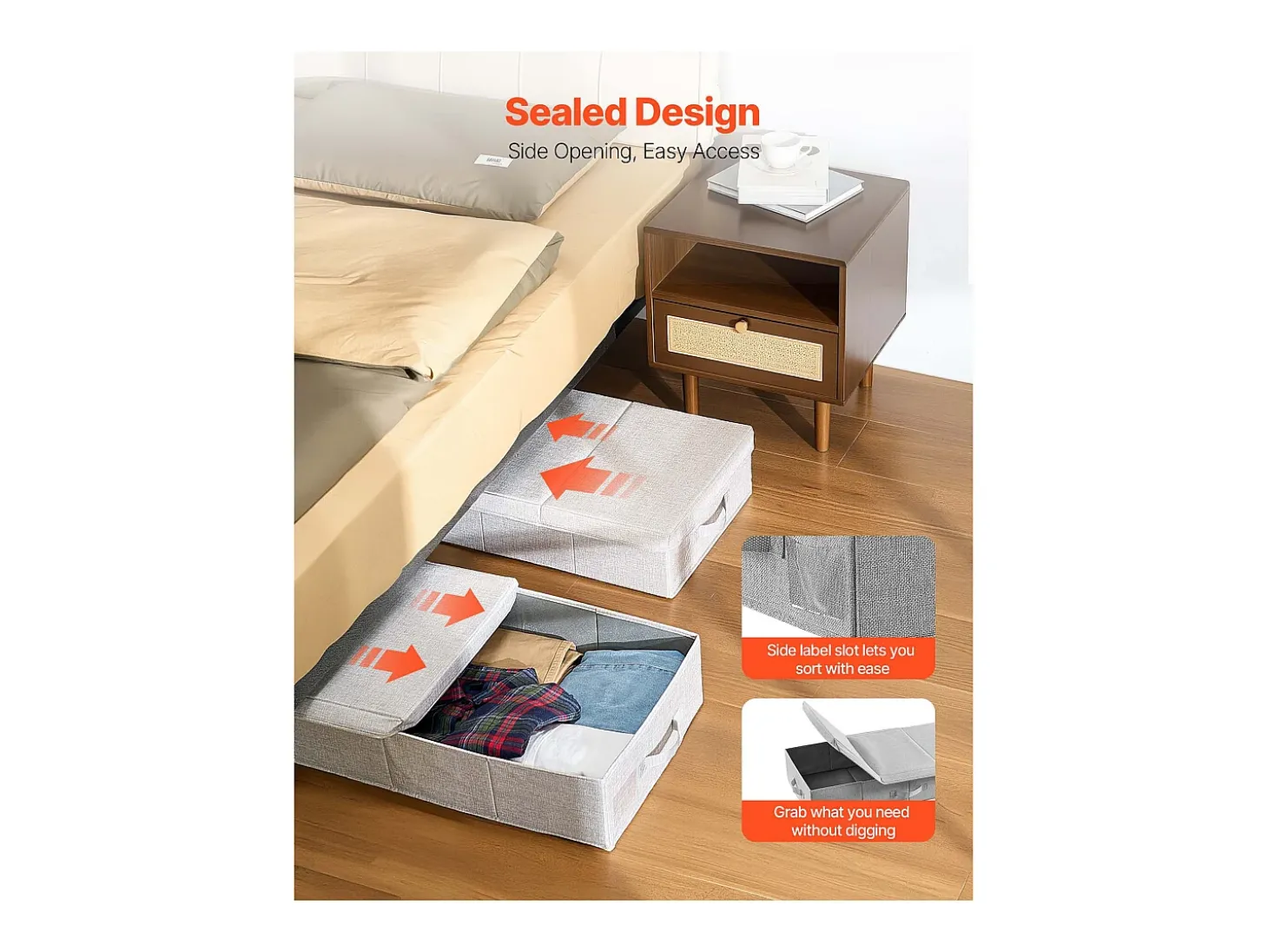 Sacos de Armazenamento SucceBuy sob a Cama 2 Peças de 48 L, Organizador de Sapatos sob a Cama de 80,5x40,5x15,5 cm, Caixa de Armazenamento para Roupas