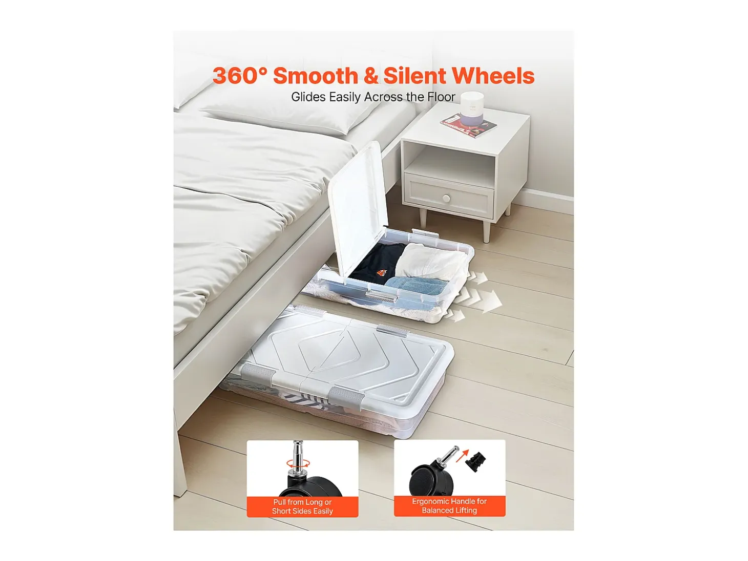 Sacos de Armazenamento SucceBuy sob a Cama com Rodinhas, Organizador de Sapatos sob a Cama de 101x51x15 cm, Caixa de Armazenamento com Tampa