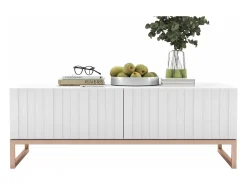 Salontafel met 2 deuren – Matwitte kast, geribde matwitte fronten – 110 cm, metalen frame