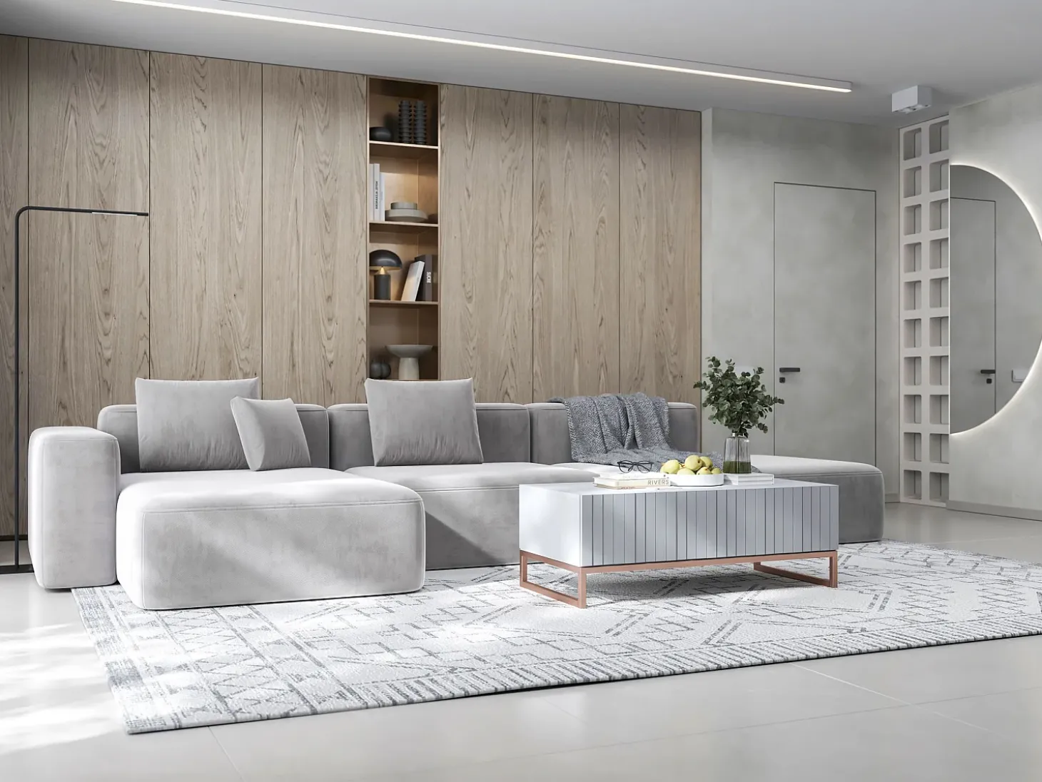 Salontafel met 2 deuren – Matwitte kast, geribde matwitte fronten – 110 cm, metalen frame
