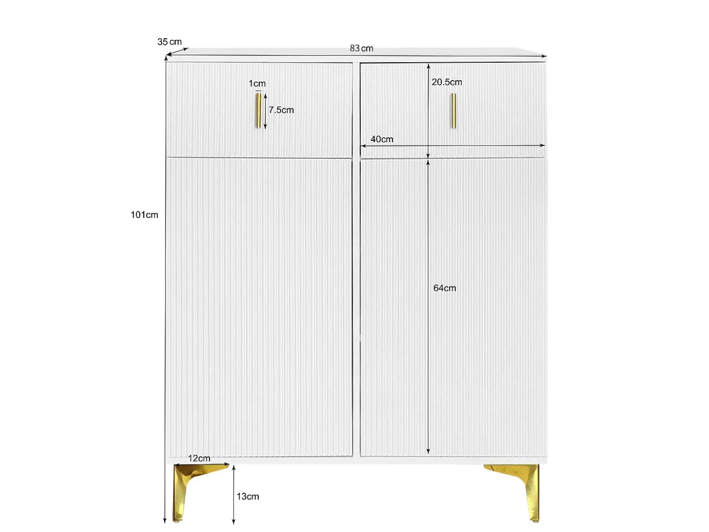 sapateira - 83 x 35 x 101 cm - com 2 portas + 2 gavetas + prateleiras reguláveis - aglomerado - branco