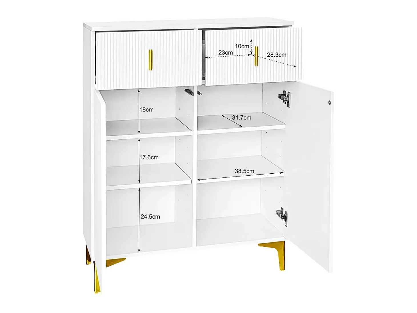 sapateira - 83 x 35 x 101 cm - com 2 portas + 2 gavetas + prateleiras reguláveis - aglomerado - branco